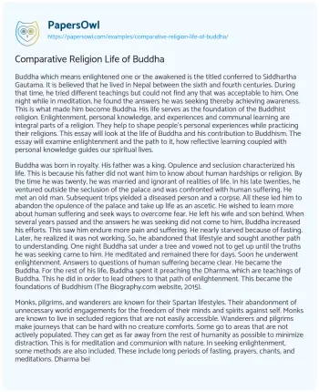 Essay on Comparative Religion Life of Buddha