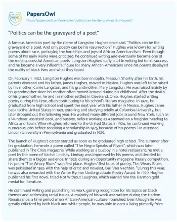 Essay on “Politics Can be the Graveyard of a Poet”