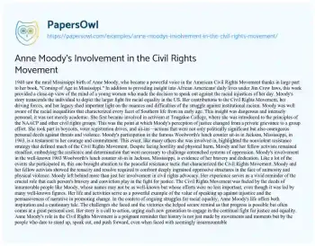 Essay on Anne Moody’s Involvement in the Civil Rights Movement