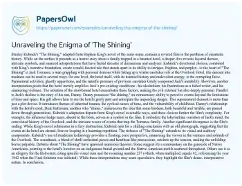 Essay on Unraveling the Enigma of ‘The Shining’