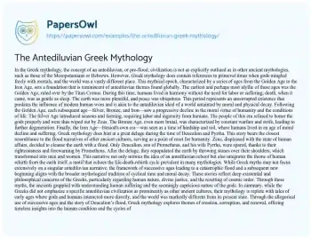 Essay on The Antediluvian Greek Mythology