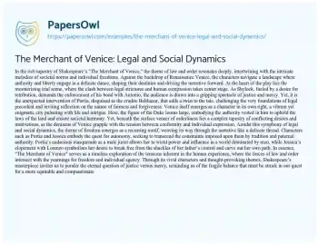 Essay on The Merchant of Venice: Legal and Social Dynamics