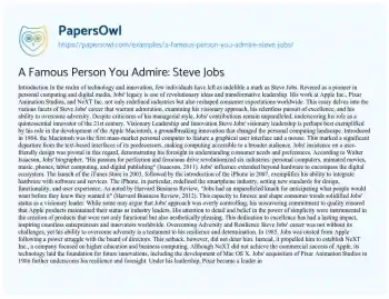 Essay on A Famous Person you Admire: Steve Jobs