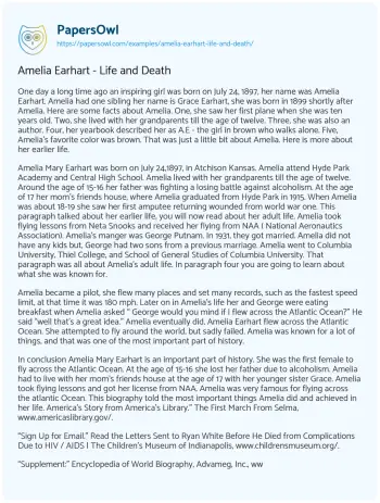 Essay on Amelia Earhart – Life and Death