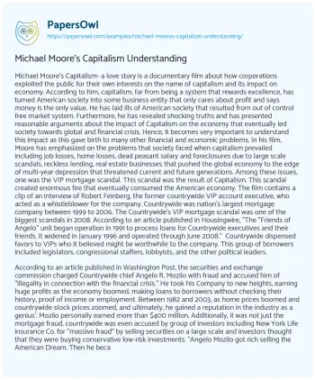 Essay on Michael Moore’s Capitalism Understanding