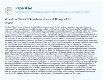 Essay on Woodrow Wilson’s Fourteen Points: a Blueprint for Peace