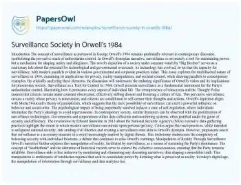 Essay on Surveillance Society in Orwell’s 1984