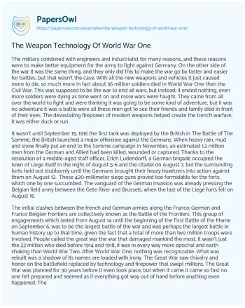 Essay on The Weapon Technology of World War One