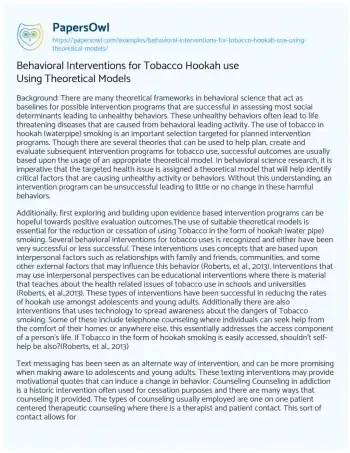 Essay on Behavioral Interventions for Tobacco Hookah Use Using Theoretical Models