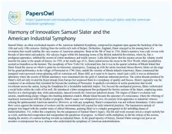 Essay on Harmony of Innovation: Samuel Slater and the American Industrial Symphony