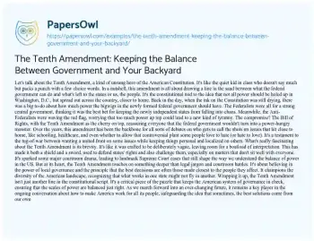 Essay on The Tenth Amendment: Keeping the Balance between Government and your Backyard