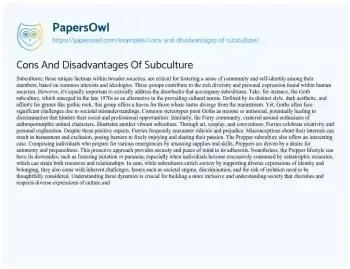 Essay on Cons and Disadvantages of Subculture