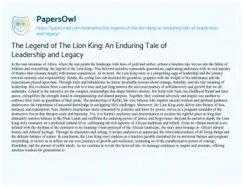 Essay on The Legend of the Lion King: an Enduring Tale of Leadership and Legacy