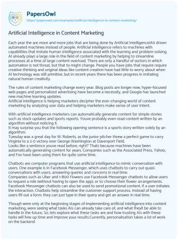 Essay on Artificial Intelligence in Content Marketing