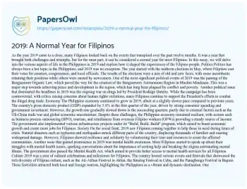 Essay on 2019: a Normal Year for Filipinos