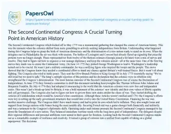 Essay on The Second Continental Congress: a Crucial Turning Point in American History