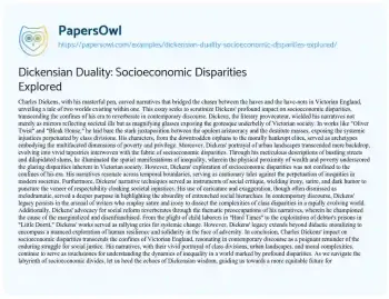 Essay on Dickensian Duality: Socioeconomic Disparities Explored