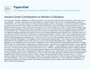 Essay on Ancient Greek Civilization and its Modern World Significance