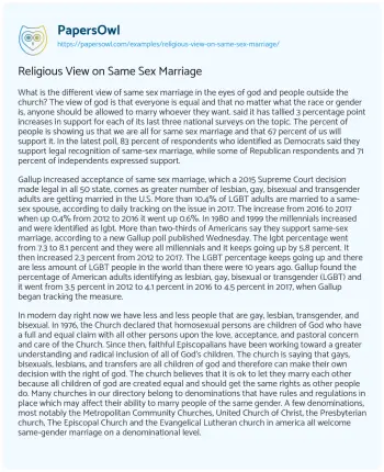 Essay on Religious View on same Sex Marriage