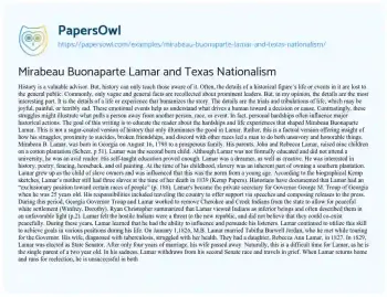 Essay on Mirabeau Buonaparte Lamar and Texas Nationalism