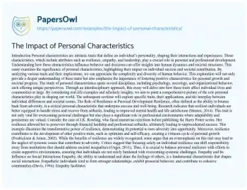 Essay on The Impact of Personal Characteristics