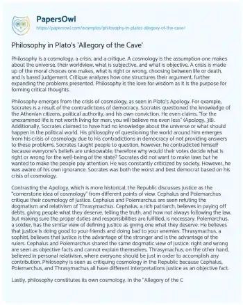 Essay on Philosophy in Plato’s ‘Allegory of the Cave’