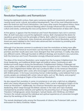 Essay on Revolution Republics and Romanticism