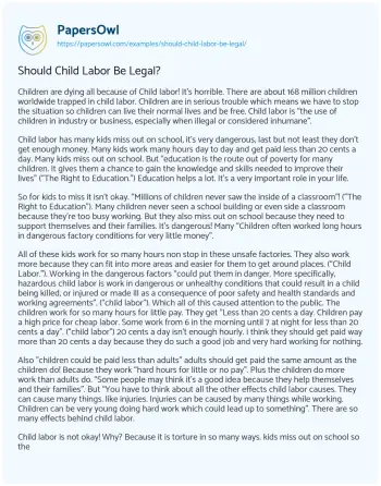 Essay on Should Child Labor be Legal?