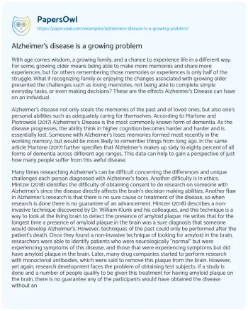 Essay on Alzheimer’s Disease is a Growing Problem