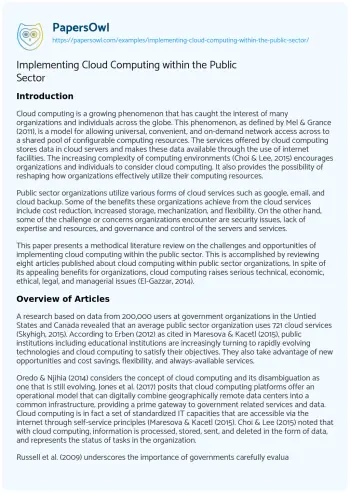 Essay on Implementing Cloud Computing Within the Public Sector