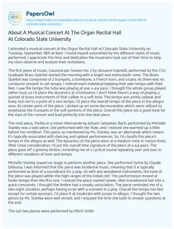 Essay on About a Musical Concert at the Organ Recital Hall at Colorado State University