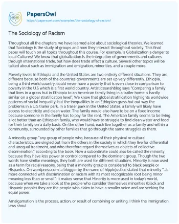 Essay on The Sociology of Racism