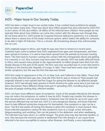 Essay on AIDS – Major Issue in our Society Today