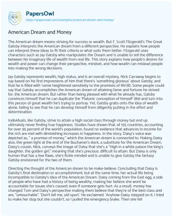 Essay on American Dream and Money