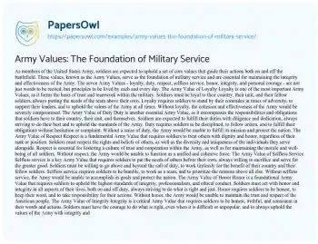 Essay on Army Values: the Foundation of Military Service