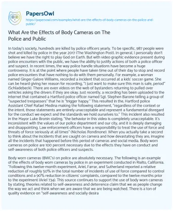 Essay on What are the Effects of Body Cameras on the Police and Public