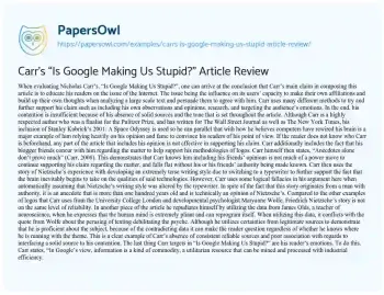 Essay on Carr’s “Is Google Making Us Stupid?” Article Review