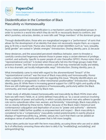 Essay on Disidentification in the Contention of Black Masculinity Vs Homosexuality