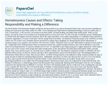 Essay on Homelessness Causes and Effects: Taking Responsibility and Making a Difference