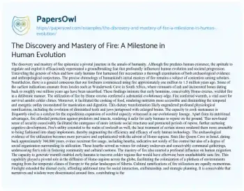 Essay on The Discovery and Mastery of Fire: a Milestone in Human Evolution