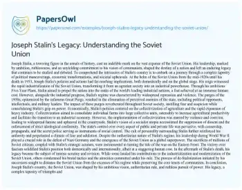 Essay on Joseph Stalin’s Legacy: Understanding the Soviet Union