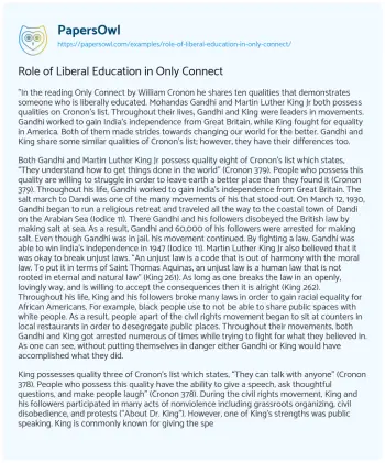 Essay on Role of Liberal Education in only Connect