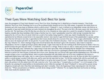 Essay on Their Eyes were Watching God: Best for Janie