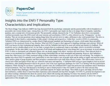 Essay on Insights into the ENFJ-T Personality Type: Characteristics and Implications