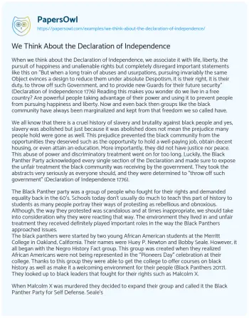 Essay on We Think about the Declaration of Independence