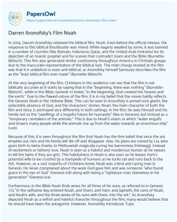 Essay on Darren Aronofsky’s Film Noah