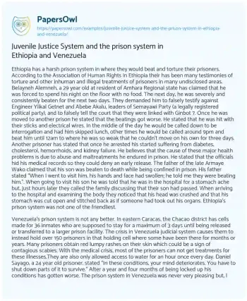 Essay on Juvenile Justice System and the Prison System in Ethiopia and Venezuela