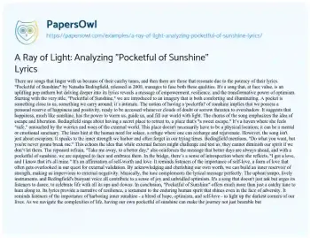 Essay on A Ray of Light: Analyzing “Pocketful of Sunshine” Lyrics