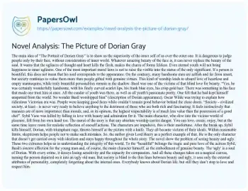 Essay on Novel Analysis: the Picture of Dorian Gray