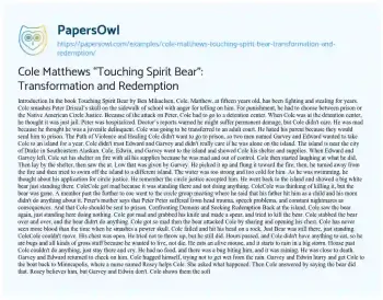 Essay on Cole Matthews “Touching Spirit Bear”: Transformation and Redemption